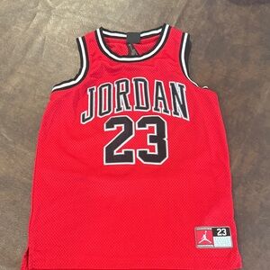 Jordan Red Mesh 23 Basketball Jersey with Black Trim. Boys size M